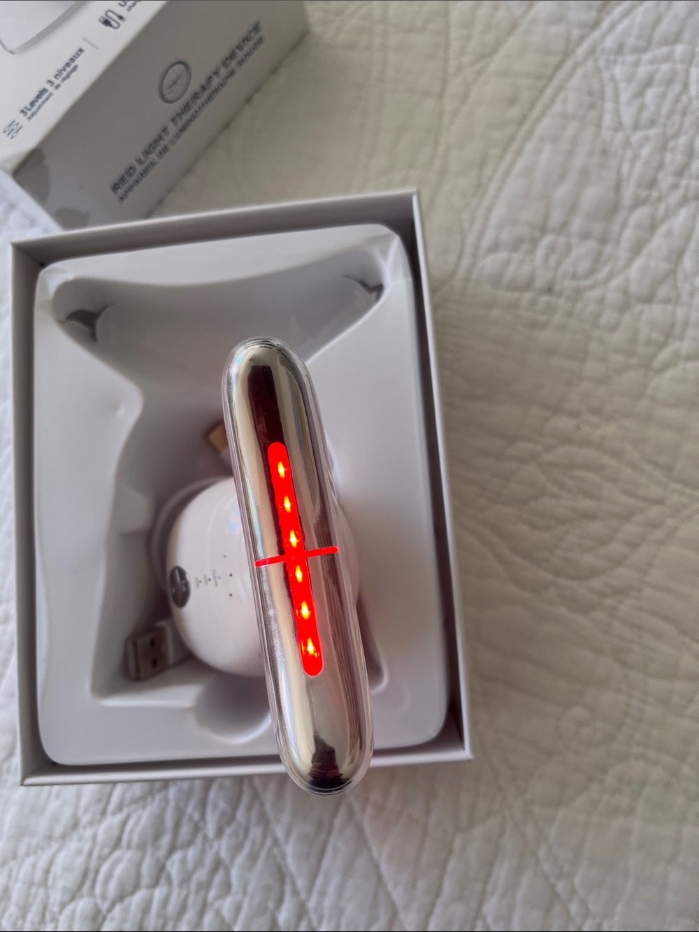 LED Red Light Facial Wand - White Handheld Skin Therapy Device
